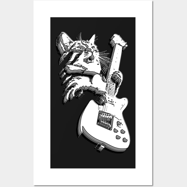 Vintage Rock Cat Playing Guitar lovers guitar player Wall Art by masterpiecesai